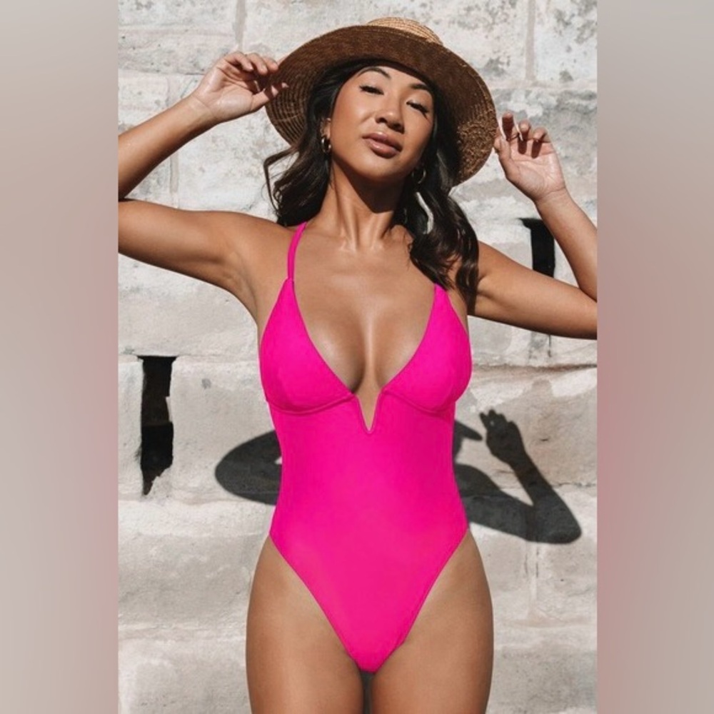 Hot Pink V-Plunge One-Piece Swimsuit - Women Swim